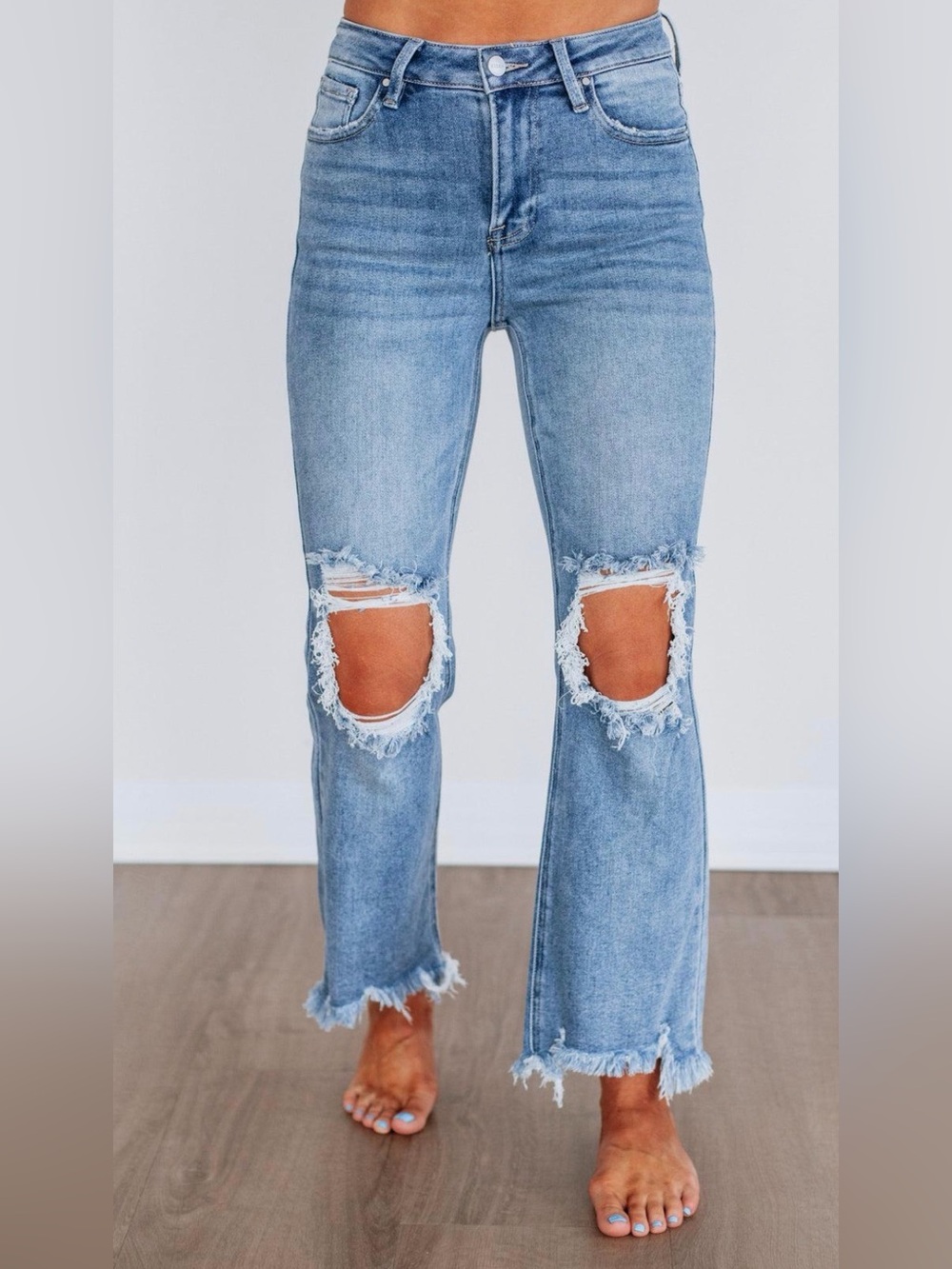 Freckled Poppy x Risen Jeans Distressed Straight Leg Jeans Size 9/29 Light Wash